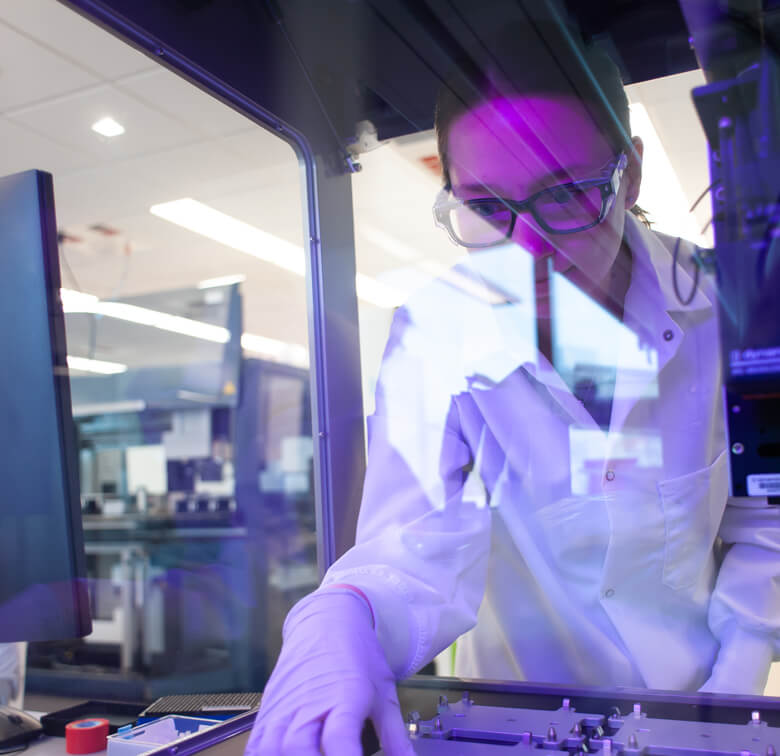 A Monte Rosa team member intent on work in the lab.